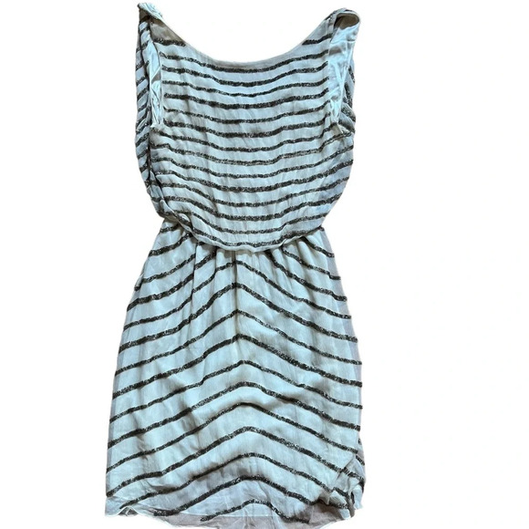 Alice+Olivia Silk Beaded Gold And White Low Back Sleeveless Mini Dress PP - Picture 1 of 6